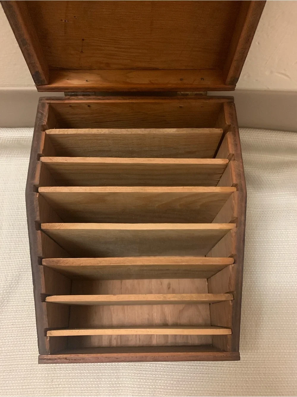 Antique Wooden Recipe/Letter Organizer Box Primitive Folk Art 8 Slots Farmhouse